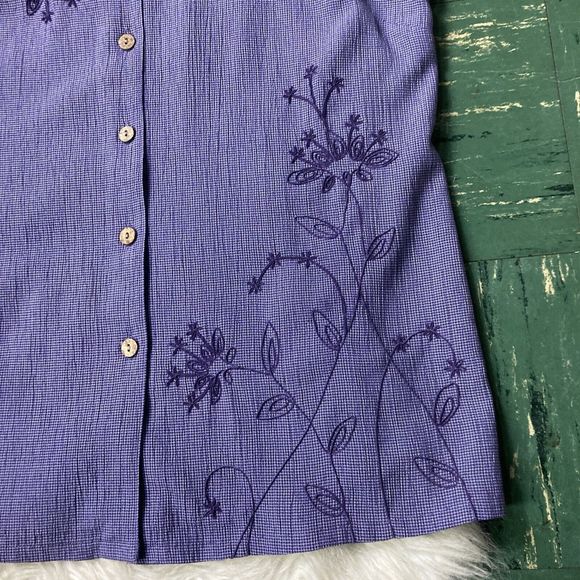 Vintage Napa Valley Shirt Large Blue Button Up Floral Embroidered Chambray 90s - Picture 6 of 10